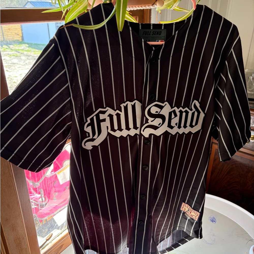 Full Send Men's Black Pinstripe Baseball Jersey